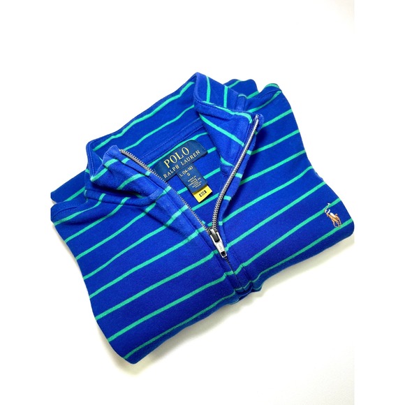 Polo Ralph Lauren Other - Polo Ralph Lauren Youth L 14-16 Blue Green Striped Quarter Zip Pullover Sweater